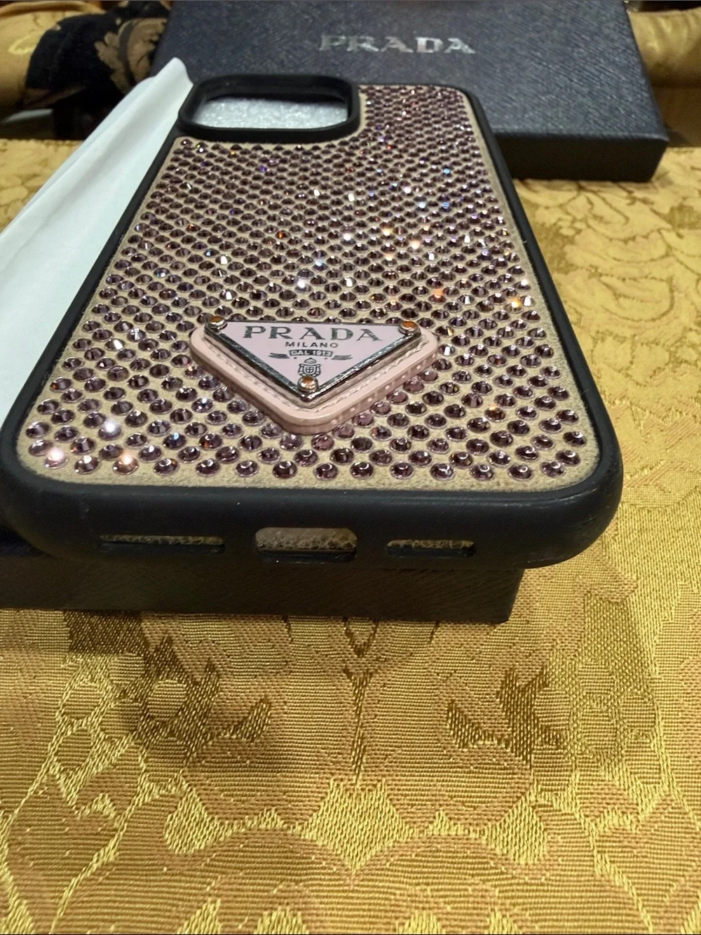 Prada Pink Crystal-Studded Phone Case with Logo Plaque